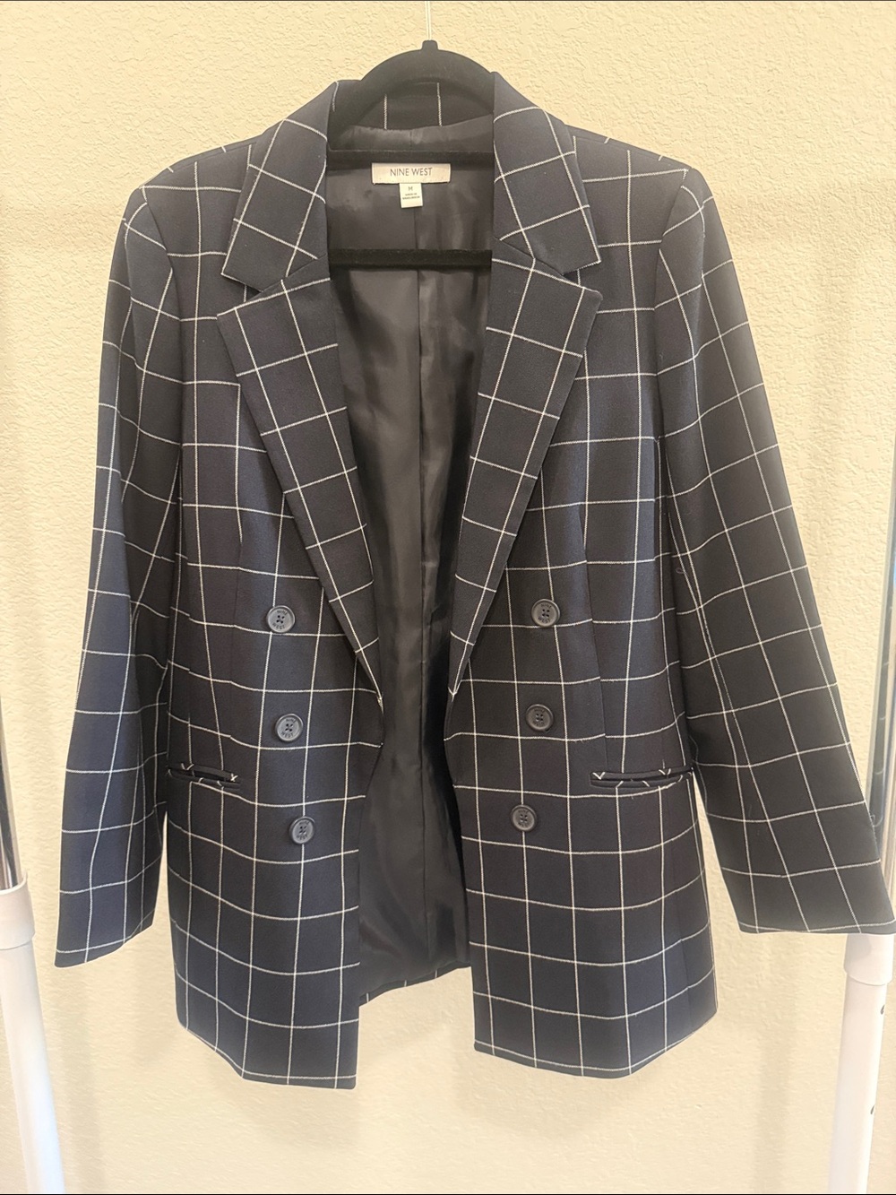 Nine West Navy Blazer with White Windowpane Check